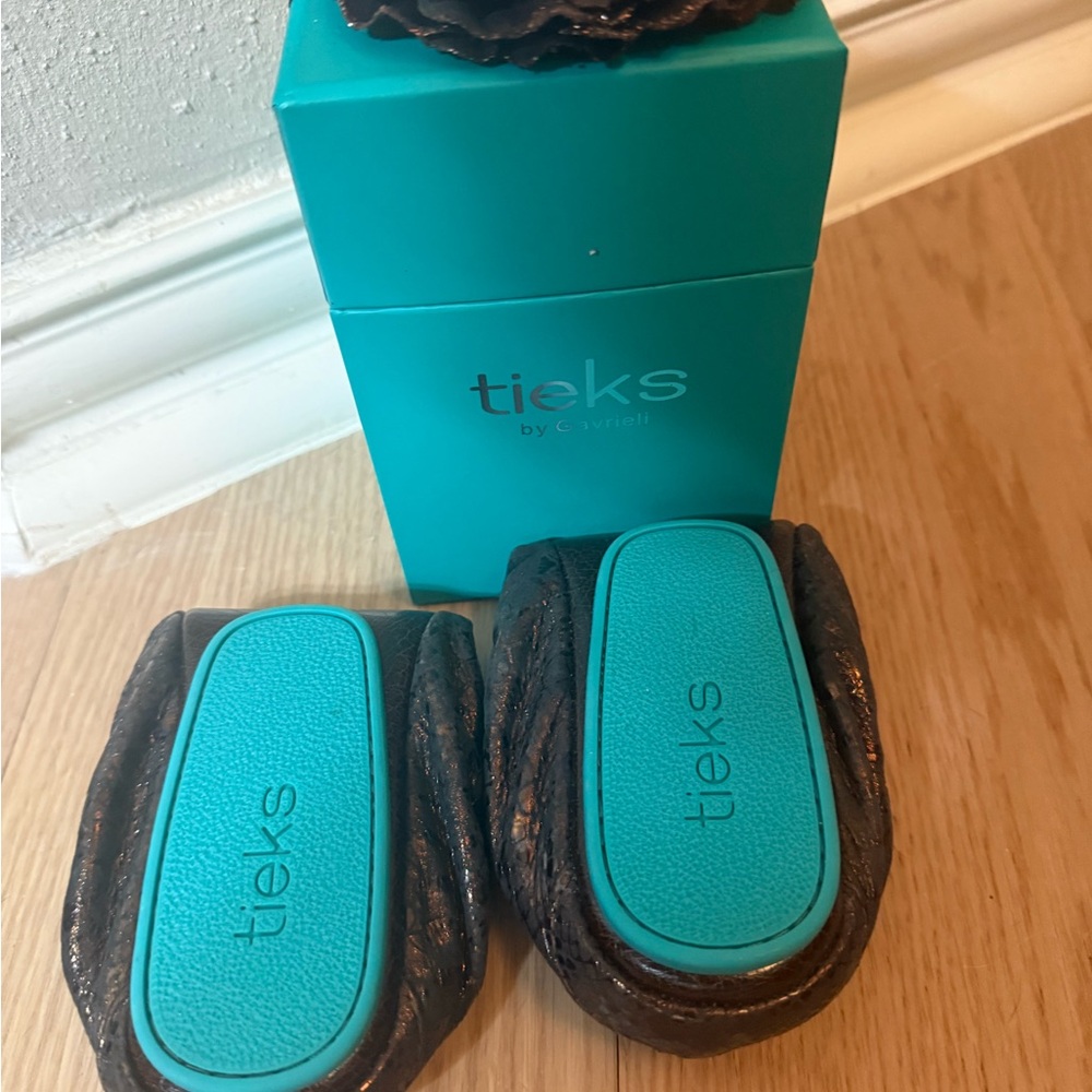 Tieks Teal and Brown Flats